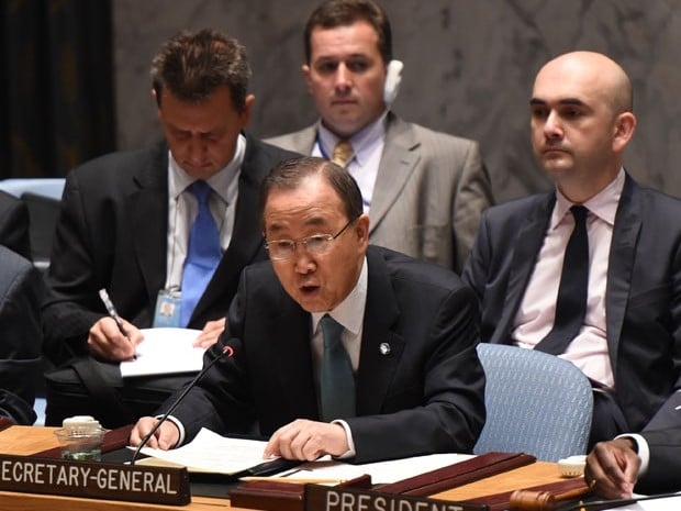 O secretário-geral da ONU, Ban Ki-moon, pede cessar-fogo a Conselho de Segurança da ONU.