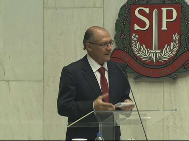 Alckmin discursa na cerimônia de posse na Assembleia Legislativa (Foto: Reprodução/TV Globo)