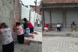 Homens e mulheres intercederam nas ruas do município de Abreu e Lima, em Pernambuco. (Foto: Reprodução)