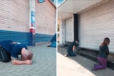 Com as lojas fechadas, comerciantes se ajoelharam em oração. (Foto: Reprodução)