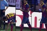 Daniel Alves come banana em campo