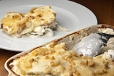 Bacalhau gratinado com cream cheese e queijo parmesão