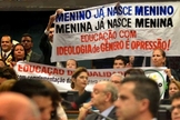 Protesto contra a ideologia de gênero em audiência pública na Câmara. (Foto: José Cruz/Agência Brasil))