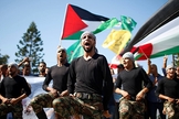 Celebração palestina após assinatura do acordo de reconciliação entre Hamas e Fatah. (Foto: Reuters_