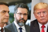 Jair Bolsonaro (à esquerda), chanceler Ernesto Araújo (ao centro) e Donal Trump (à direita). (Imagem: Blog do Esmael)