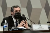 Chanceler Ernesto Araújo em pronunciamento no Senado. (Foto: Edilson Rodrigues/Agência Senado)