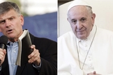 O pastor Franklin Graham (esquerda) respondeu à declaração do papa Francisco (direita), que apoiou a união civil entre homossexuais. (Imagem: Guiame / Edição)