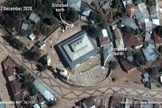 Imagens de satélite revisadas pela Anistia Internacional mostram solo alterado em torno de duas igrejas da Etiópia, indicando um enterro em massa no local. (Foto: Maxar Technologies)