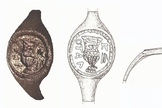 Análise do anel que pode ter pertencido a Pôncio Pilatos (Desenho: J. Rodman; Foto: C. Amit/Autoridade de Antiguidades de Israel via Universidade Hebraica)