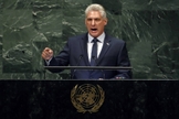 Presidente cubano Miguel Díaz-Canel durante discurso na ONU. (Foto: AP Photo/Richard Drew)