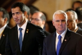 O presidente interino da Venezuela, Juan Guaidó, e o vice-presidente dos EUA, Mike Pence, participam da reunião do Grupo de Lima, em Bogotá. (Foto: Luisa Gonzalez/Reuters)
