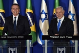 Presidente Jair Bolsonaro e premiê israelense, Benjamin Netanyahu, anunciam escritório de negócios brasileiro em Jerusalém. (Foto: Yoav Dudkowitz)