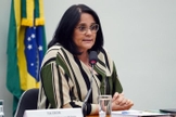 Ministra Damares Alves durante audiência da comissão de defesa dos direitos da mulher. (Foto: Pablo Valadares/Câmara dos Deputados)