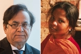Advogado Saif-ul Malook e sua cliente Asia Bibi. (Foto: Boris Roessler/DPA/PA Images)