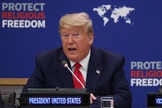 O presidente dos EUA, Donald Trump, fala durante o evento "Apelo Global para Proteger a Liberdade Religiosa” na sede da ONU em Nova York. (Foto: Reuters/Jonathan Ernst)