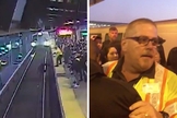 O funcionário John O'Connor puxou um homem de volta para a plataforma, pouco antes do trem chegar à estação Coliseum, na Califórnia. (Foto: Bay Area Rapid Transit/@TonyBadilla)