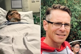 O Pr. Wickland em coma no hospital e hoje recuperado com a família. (Foto: Reprodução/Premier)