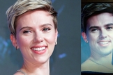 A atriz Scarlett Johansson em versão masculina graças a filtro de realidade aumentada do Snapchat. (Imagem: Reprodução/UOL)