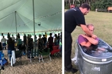 Evangelismo e batismo em reunião realizada em Manitoba. (Foto: Reprodução / CHVN)