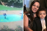 Poliana e o filho; ao lado, câmera registrou ato heroico onde o acidente aconteceu. (Foto: Reprodução / Facebook)