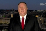 Com Jerusalém ao fundo, Mike Pompeo se dirige à Convenção Nacional Republicana nos EUA. (Foto: Reuters)