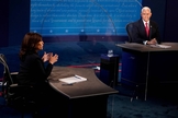 Kamala Harris (à esquerda) e Mike Pence, candidatos à Vice-Presidência dos EUA participam de debate em Salt Lake City, em Utah. (Foto: Morris Gash / Reuters)