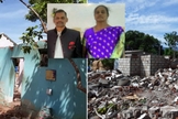 Igreja e casa destruídas por retroescavadeira; no destaque, o Pr. Jayapaul e sua esposa. (Foto: Reprodução / God Reports)