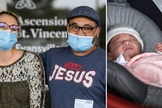 Miranda e Tobi Hernandez finalmente deixam o hospital com seu bebê Adelee. (Foto: Sam Owens / Courier Press)