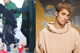 À esquerda, Justin Bieber aparece sendo detido por policiais em Miami, 7 anos atrás, e à direita, já em 2020, após optar por uma vida mais próxima de Deus. (Imagem: Instagram / Divulgação)