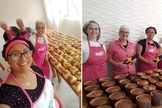 Equipe de mulheres da AD Guaíba produz cerca de 300 pães semanalmente. (Foto: Divulgação/AD Guaíba)