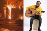 Chandler Moore canta enquanto casa pega fogo: “Perdi 98% das minhas coisas materiais e é frustrante. Mas, eu tenho vida”. (Foto: Reprodução / GOD TV)