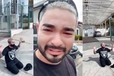  O cantor Yudi Tamashiro orou pelos pais com Covid-19 em frente ao hospital que estão internados. (Foto: Reprodução/Instagram).