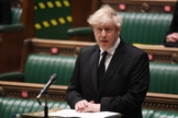 Boris Johnson em discurso no parlamento do Reino Unido, em 12 de abril de 2021. (Foto: Jessica Taylor/Reuters)