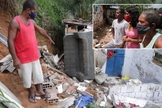 Família do pedreiro José Cláudio Batista volta ao local onde filha [de rosa] ficou soterrada, no Recife. (Foto: Tião Siqueira / JC Imagem)