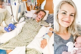 Angela internada e intubada; Ava nos braços da mãe, que sobreviveu à Covid-19. (Foto: Reprodução / Instagram)