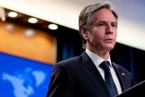 Antony Blinken discutindo o Relatório 2020 sobre Liberdade Religiosa Internacional, no Departamento de Estado em Washington, dia 12 de maio de 2021. (Foto: AFP)