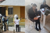 Um dos momentos de negociação entre PM e sequestrador. Foto de Késia lendo a Bíblia durante o sequestro tirada pelo próprio sequestrador. (Foto: Romildo Black/Portal Amorim).