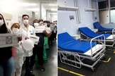 Funcionários louvam a Deus e mostram alas de Covid vazias. (Foto: Reprodução/Facebook/Montagem Guiame)