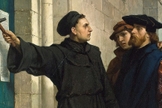 Lutero e a pregação das 95 teses na porta da capela de Wittemberg. (Imagem: Ferdinand Pauwels / domínio público)