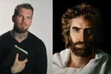 Cody Bates após sua conversão e a pintura de Akiane Kramarikpi . (Montagem: Capturas de tela/YouTube/The Meeting House)