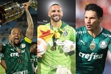 Jogadores Felipe Melo, Weverton e Raphael Veiga. (Foto: Instagram/Cesar Greco/SE Palmeiras/CONMEBOL Libertadores)