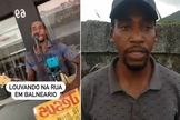 Regis da Silva canta nas ruas de Balneário Camboriú. (Foto: Montagem / Captura de telas)