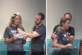 Jennifer Scott lê um depoimento emocionante antes de ser batizada nas águas. (Foto: Reprodução / YouTube CBN News)