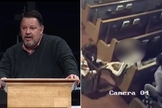 Pastor Larry Robertson e cena do roubo no Tennessee. (Foto: YouTube/Hilldale Baptist Church/Câmeras de Segurança)