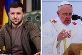 Volodymyr Zelensky (Foto: Reprodução Melanie Phillips / CC); Papa Francisco (Foto: Sebástian Freire / Flickr)