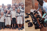 Crianças do Projeto “Light of Hope” recebem calçados e uniformes para irem à escola. (Foto: Pastor Okecho Simon Peter)