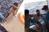 Romualdo Rodrigues foi encontrado muito debilitado por uma embarcação, no Suriname. (Foto: Reprodução/Twitter Record/TV).