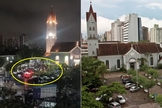 Manifestantes no complexo da Igreja da Paz e Faculdade IELUSC. (Foto: Reprodução/Redes Sociais)