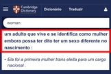 Definição de mulher no Dicionário Cambridge. (Foto: Captura de tela/dictionary.cambridge.org)
