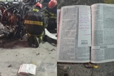 O exemplar estava ao lado do carro totalmente destruído, aberto no livro de 1 Pedro. (Foto: Plantão Guarajá).